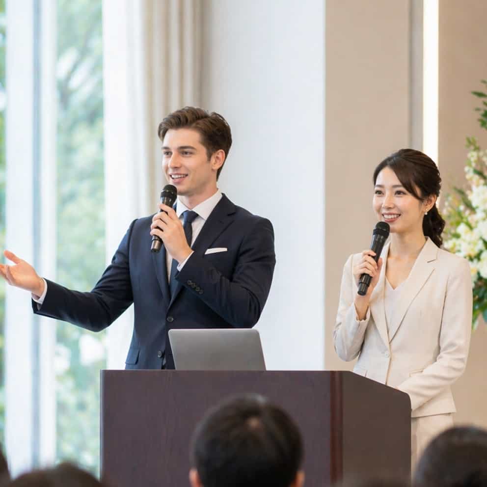 企業イベントの司会からバイリンガルMCまで全国に派遣可能