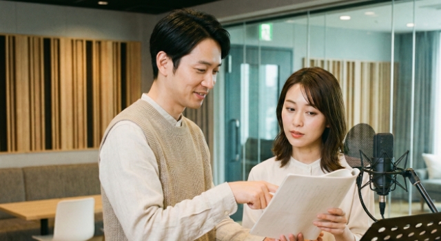 ナレーターとディレクターが現場で演出を作り込む収録