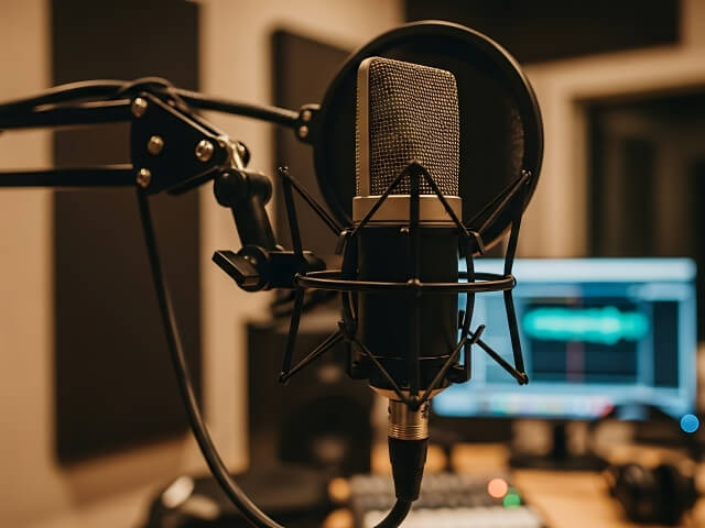 ナレーションのスタジオ収録が選ばれる制作シーン